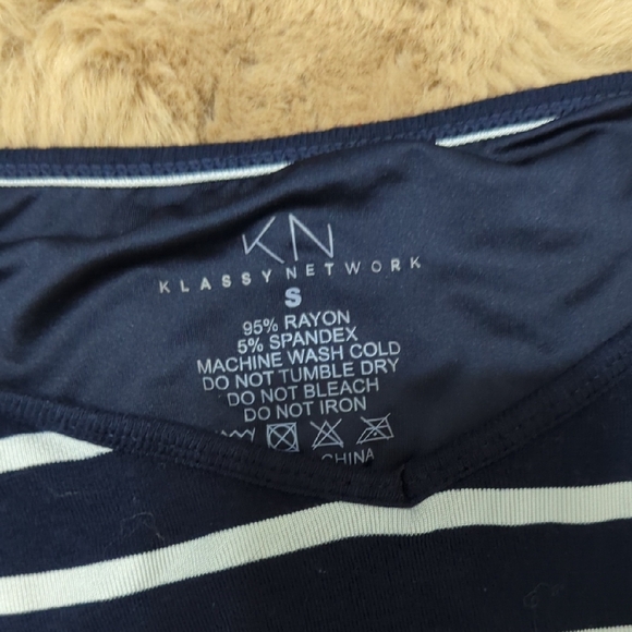 Klassy Network Navy and White Striped Tee - Picture 2 of 4